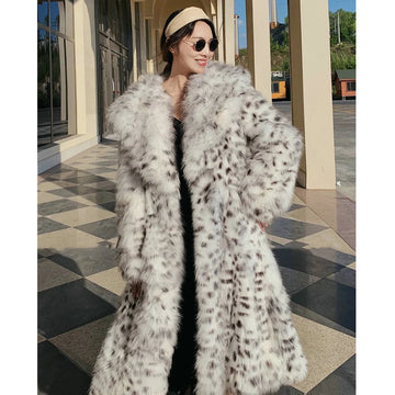 Women's winter imitation fox fur young leopard-print fur coat long knee-length mink coat