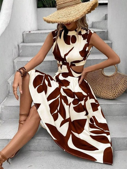 Cutout Printed Sleeveless Dress Elegant Smart Buyer