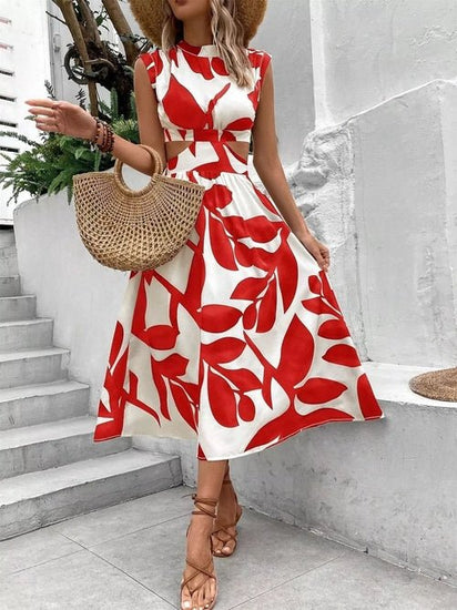 Cutout Printed Sleeveless Dress Elegant Smart Buyer