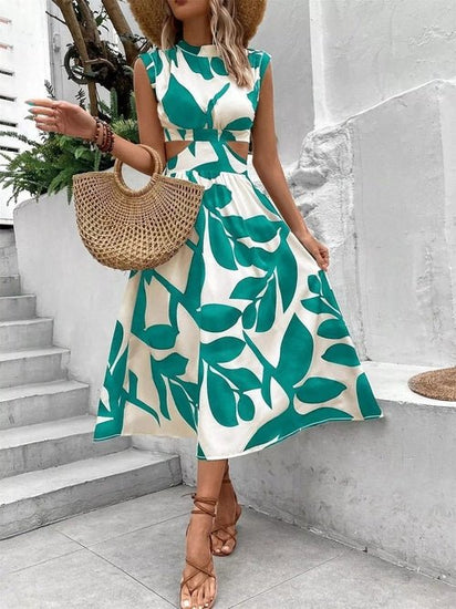 Cutout Printed Sleeveless Dress Elegant Smart Buyer