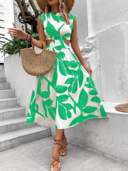 Cutout Printed Sleeveless Dress Elegant Smart Buyer