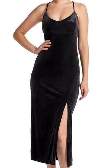 Elle Dress - Velvet Slip Dress with scooped back and thigh high slit Elegant Smart Buyer