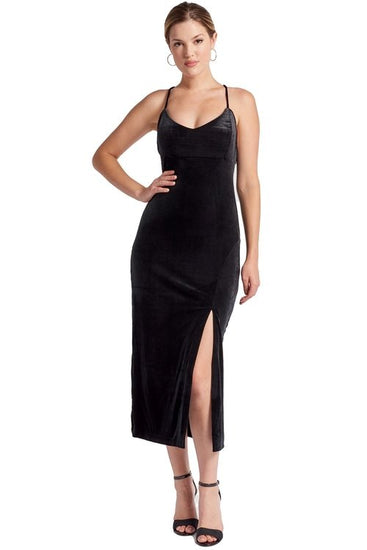 Elle Dress - Velvet Slip Dress with scooped back and thigh high slit Elegant Smart Buyer
