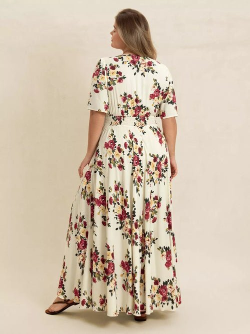 Plus Size Floral Flutter Sleeve Maxi Dress with Button Front Elegant Smart Buyer