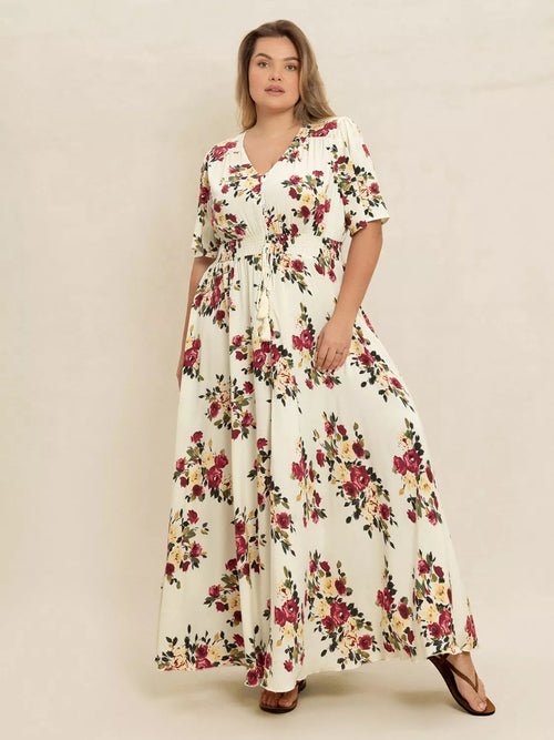 Plus Size Floral Flutter Sleeve Maxi Dress with Button Front Elegant Smart Buyer