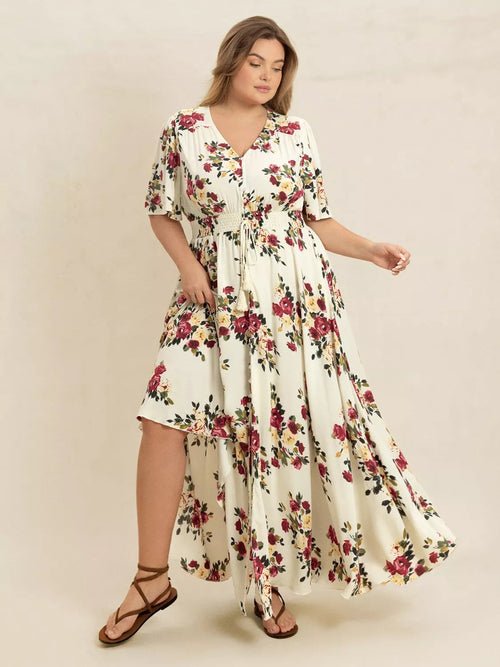 Plus Size Floral Flutter Sleeve Maxi Dress with Button Front Elegant Smart Buyer