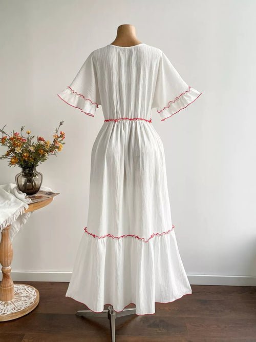 Plus Size Front Tie Maxi Dress with Floral Embroidered Elegant Smart Buyer