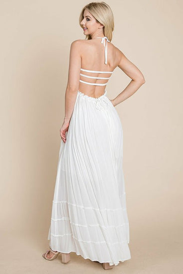 Smocked Flowy Boho Pleated Backless Maxi Dress Elegant Smart Buyer