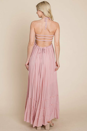 Smocked Flowy Boho Pleated Backless Maxi Dress Elegant Smart Buyer