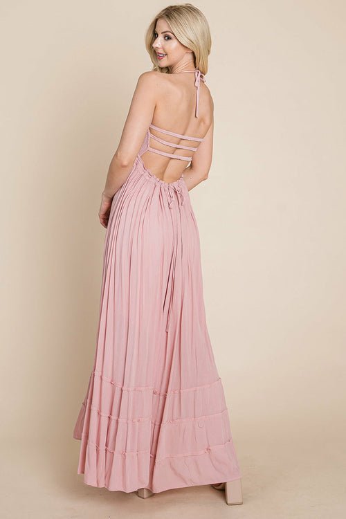 Smocked Flowy Boho Pleated Backless Maxi Dress Elegant Smart Buyer
