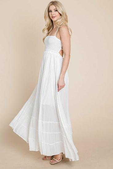 Smocked Flowy Boho Pleated Backless Maxi Dress Elegant Smart Buyer