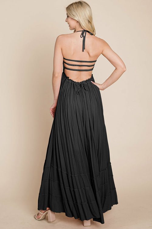 Smocked Flowy Boho Pleated Backless Maxi Dress Elegant Smart Buyer