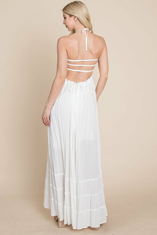 Smocked Flowy Boho Pleated Backless Maxi Dress Elegant Smart Buyer