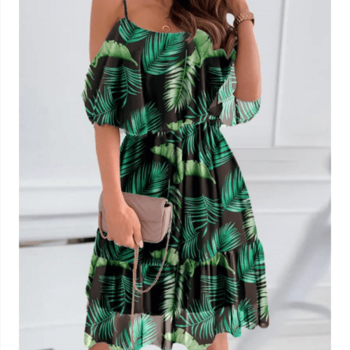 Women Cold Shoulder Ruffle Chiffon Beach Dress Elegant Smart Buyer