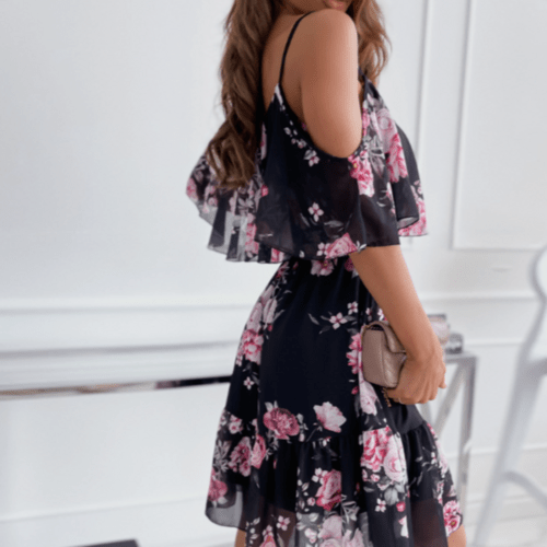 Women Cold Shoulder Ruffle Chiffon Beach Dress Elegant Smart Buyer