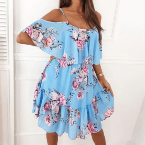 Women Cold Shoulder Ruffle Chiffon Beach Dress Elegant Smart Buyer