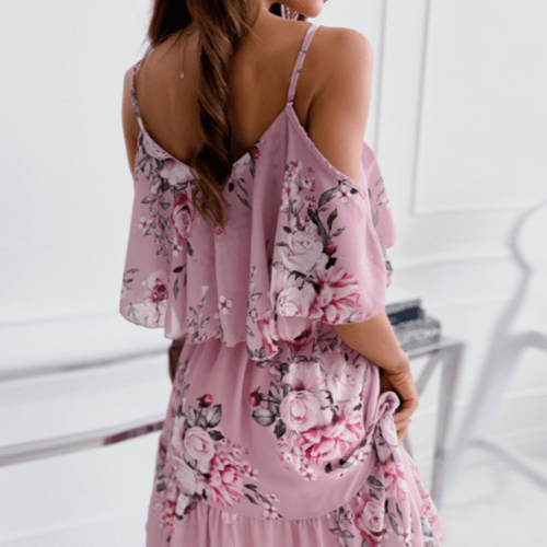 Women Cold Shoulder Ruffle Chiffon Beach Dress Elegant Smart Buyer