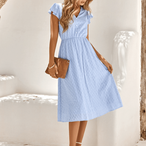 Womens V Neck Ruffle Sleeve Summer Dress Elegant Smart Buyer
