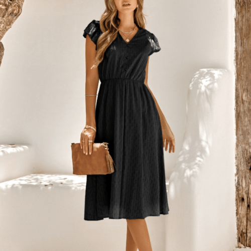 Womens V Neck Ruffle Sleeve Summer Dress Elegant Smart Buyer