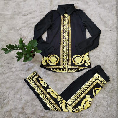 Two Piece Set Paisley Print Knitted Black Woman Jumpsuit