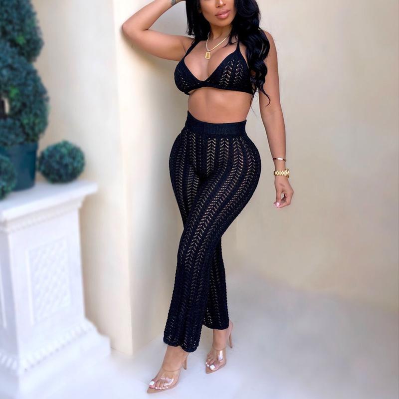Sexy 2 Piece Suit Jumpsuit Female Sleeveless Crop Top