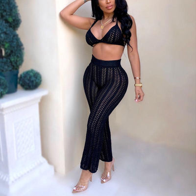 Sexy 2 Piece Suit Jumpsuit Female Sleeveless Crop Top