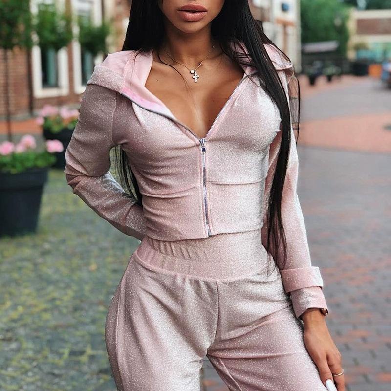 Two Piece Suit Hoodie Overalls For Women Jumpsuit Romper Long