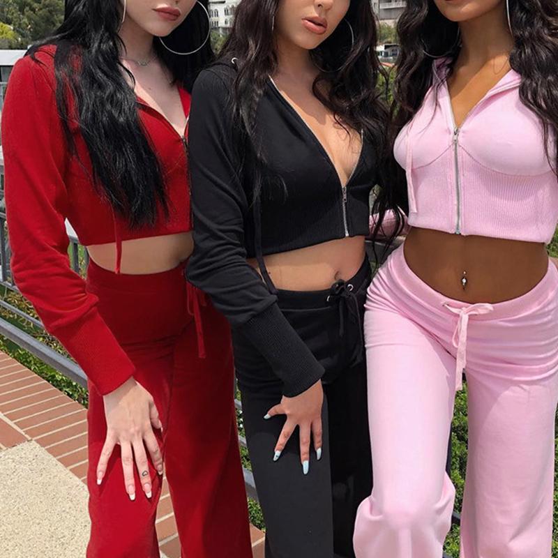 Long Sleeve Two Piece Suit Jumpsuit Women Red Autumn Winter