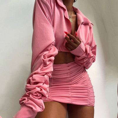 Elegant Two Piece Pleated White Bodycon Dress