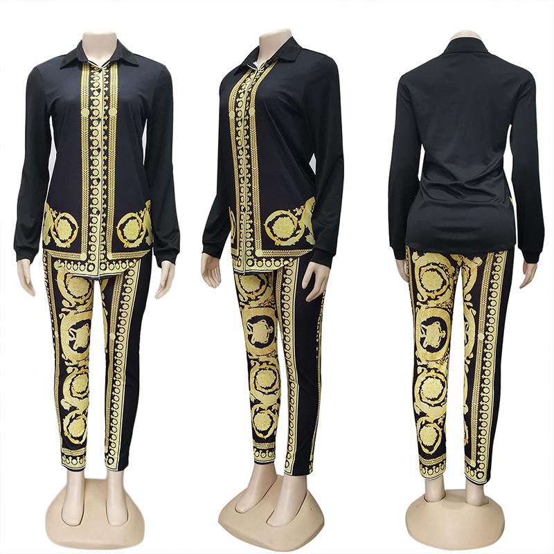 Two Piece Set Paisley Print Knitted Black Woman Jumpsuit