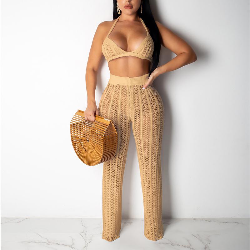 Sexy 2 Piece Suit Jumpsuit Female Sleeveless Crop Top
