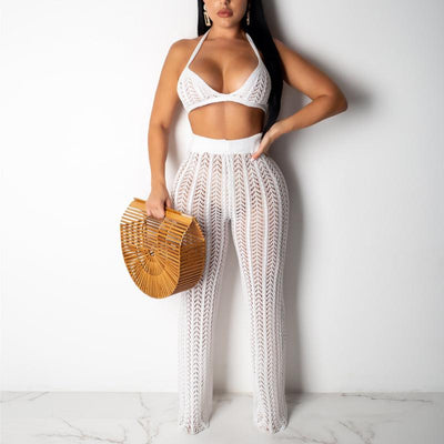 Sexy 2 Piece Suit Jumpsuit Female Sleeveless Crop Top