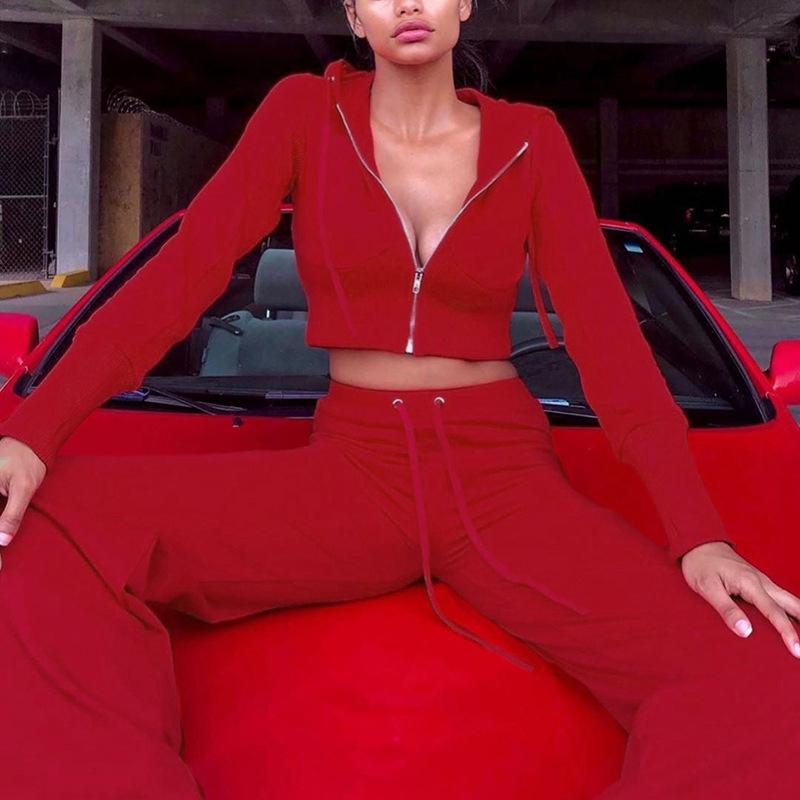 Long Sleeve Two Piece Suit Jumpsuit Women Red Autumn Winter