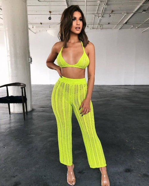 Sexy 2 Piece Suit Jumpsuit Female Sleeveless Crop Top